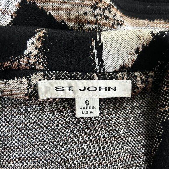 St. John Santana Knit Jacket Sz 6 Abstract Print Zip Front Made in USA - Picture 8 of 10